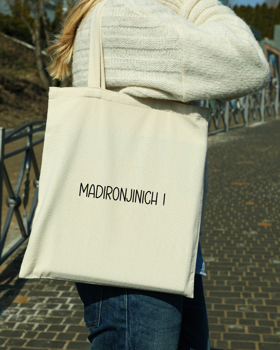 Tote bag avec citation en coton 100 % – 38 × 42 cm