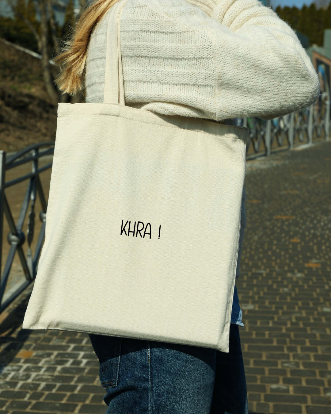 Tote bag avec citation en coton 100 % – 38 × 42 cm