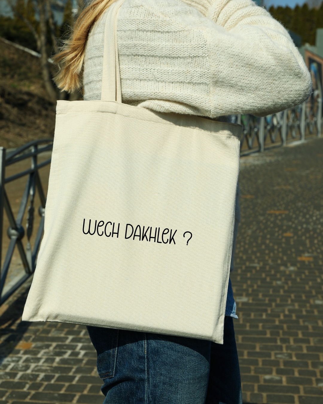 Tote bag avec citation en coton 100 % – 38 × 42 cm